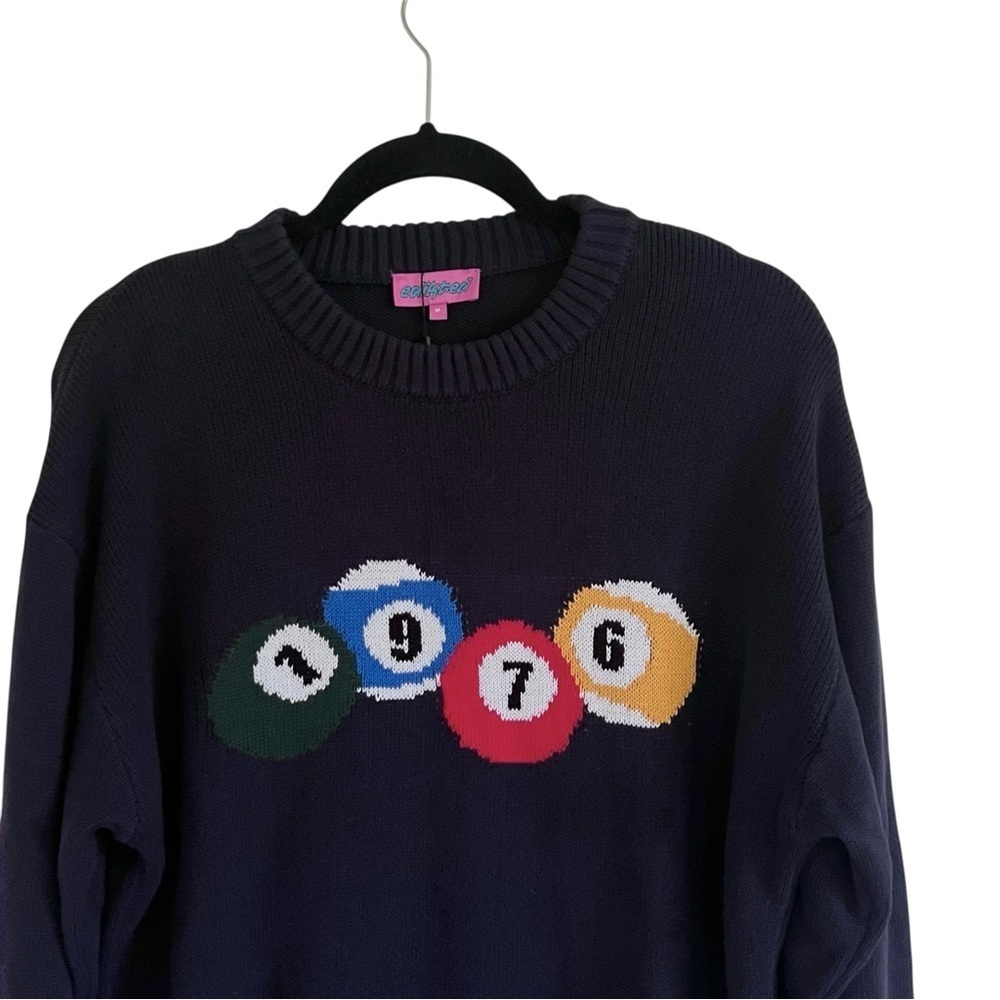 Edikted Blue 1976 Billiards Cotton Graphic Crewneck Sweater NWT Medium - Picture 3 of 10